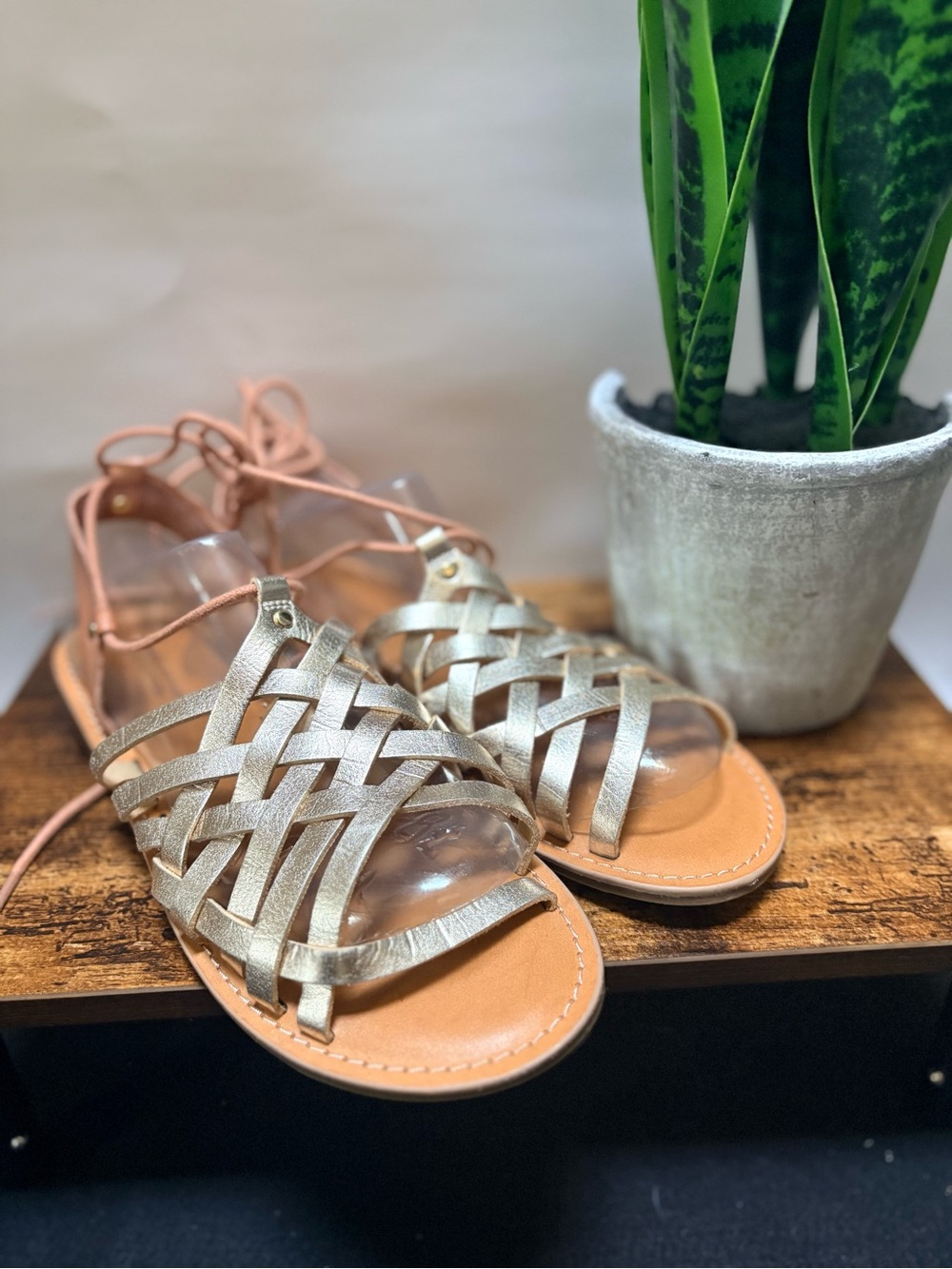 American Eagle Outfitters | Metallic Gold Boho Woven Lace-Up Sandals - Women's 9